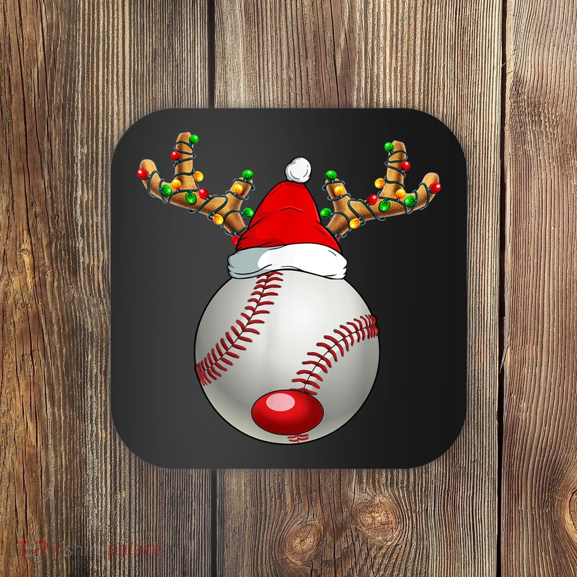 Baseball Santa Hat Reindeer Christmas Lights Men Boys Kids Coaster