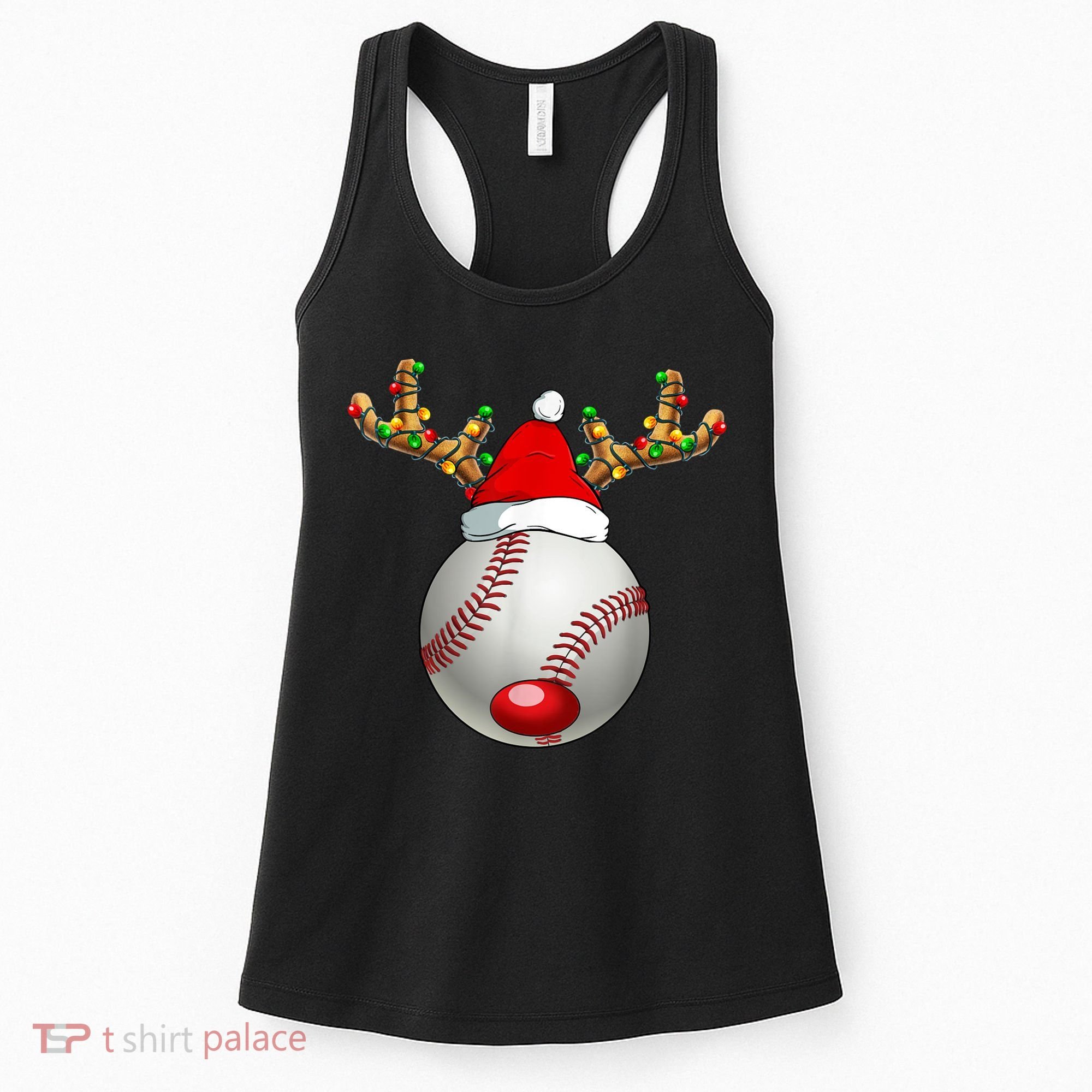 Baseball Santa Hat Reindeer Christmas Lights Men Boys Kids Women's Tank Top