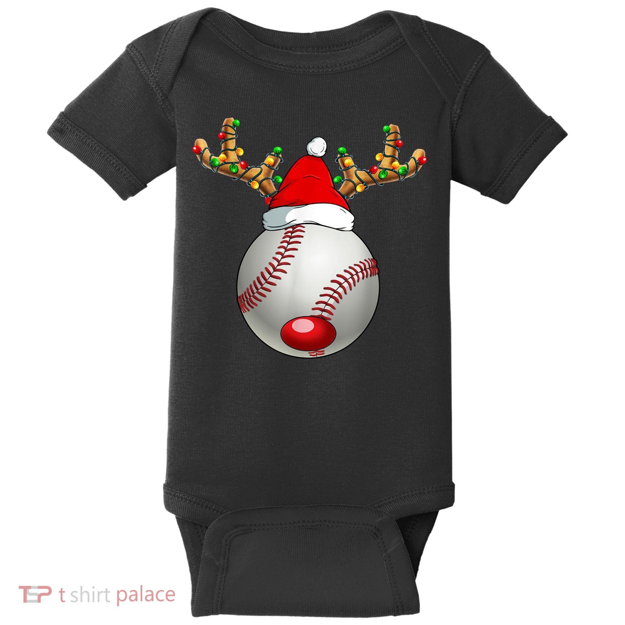 Baseball Santa Hat Reindeer Christmas Lights Men Boys Kids Baby Bodysuit