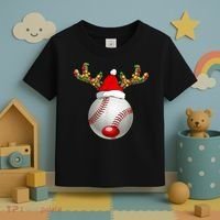 Baseball Santa Hat Reindeer Christmas Lights Men Boys Kids Toddler T-Shirt thumb 3
