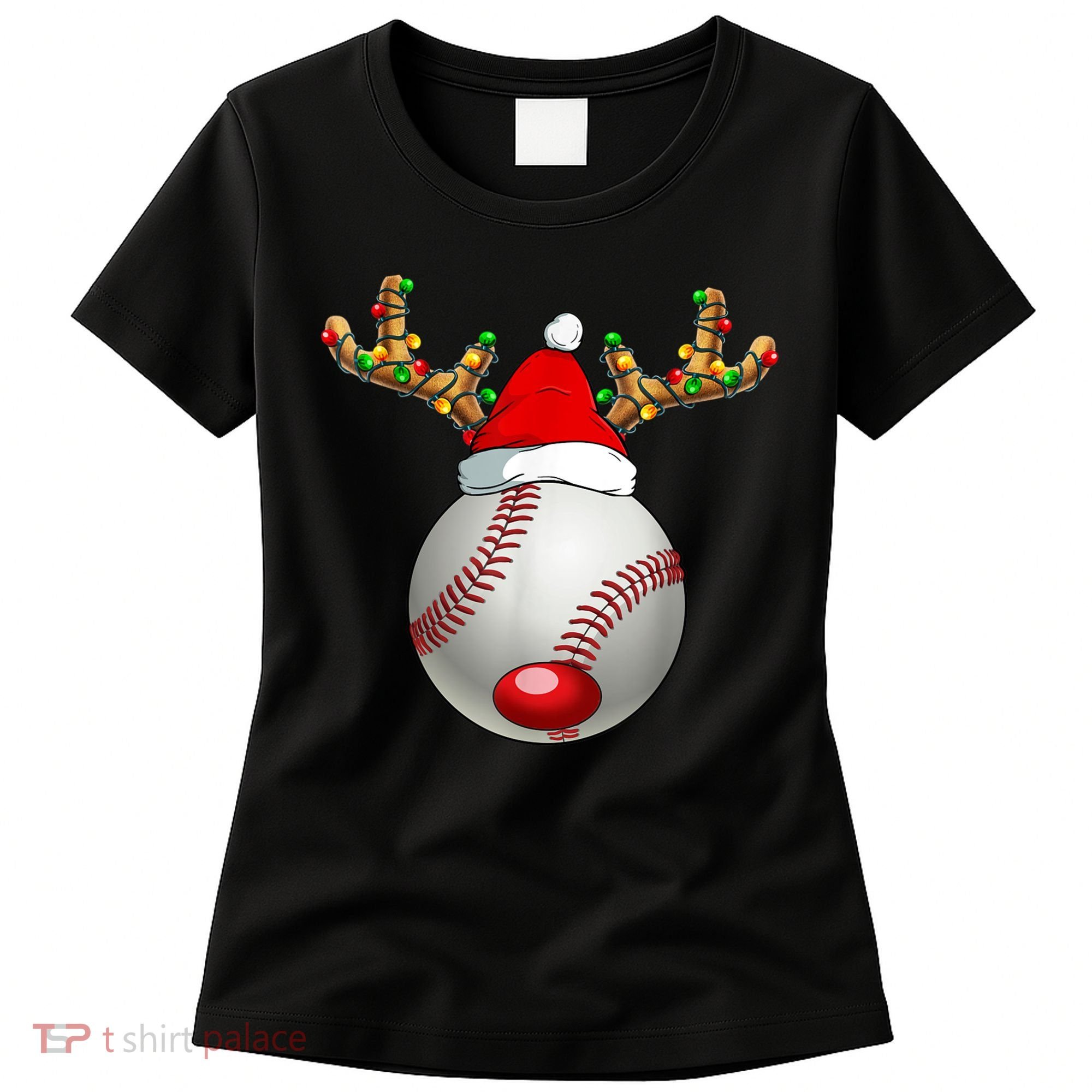 Baseball Santa Hat Reindeer Christmas Lights Men Boys Kids Women's T-Shirt