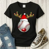 Baseball Santa Hat Reindeer Christmas Lights Men Boys Kids Women's T-Shirt thumb 3