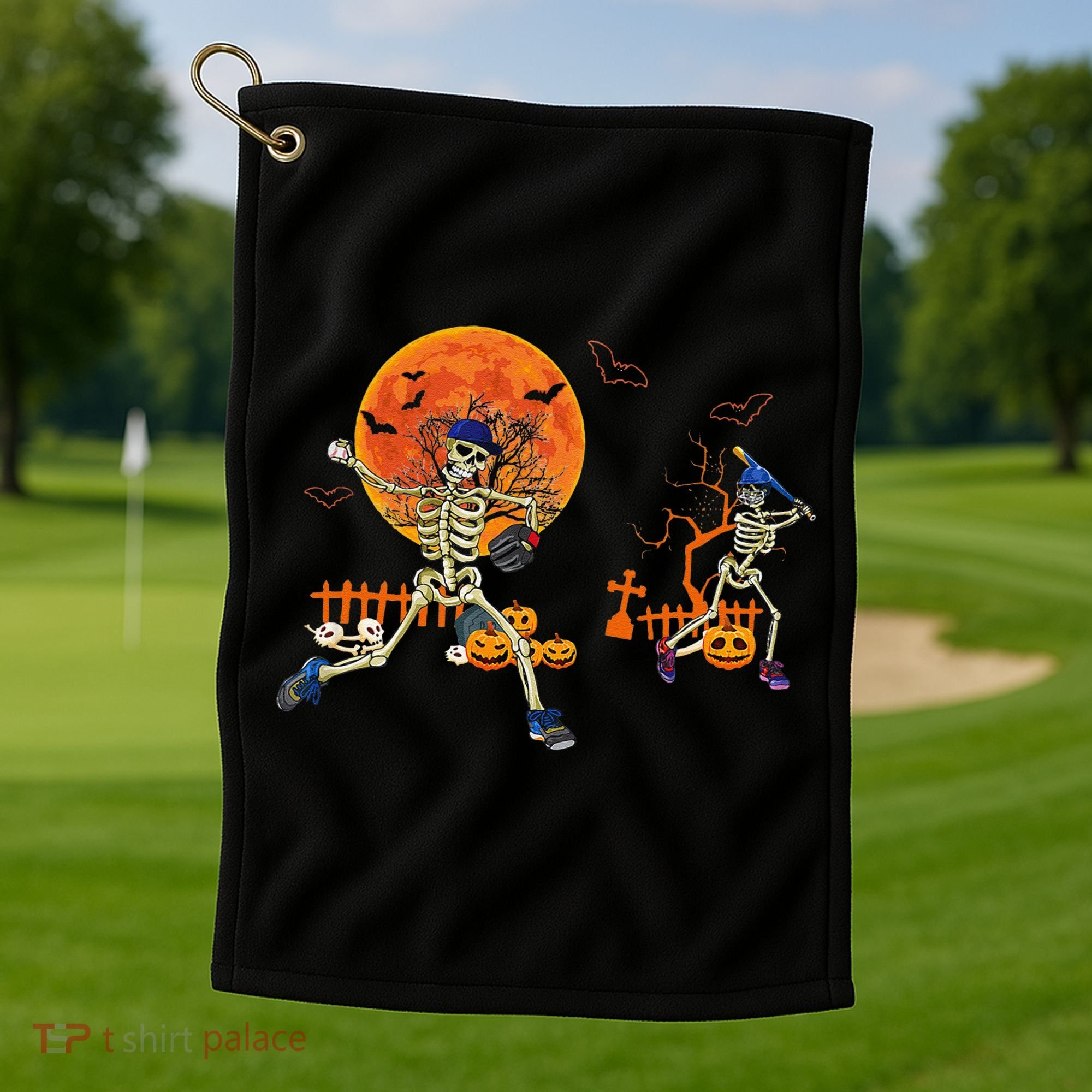 Baseball Skeleton Halloween Baseball Halloween Golf Towel