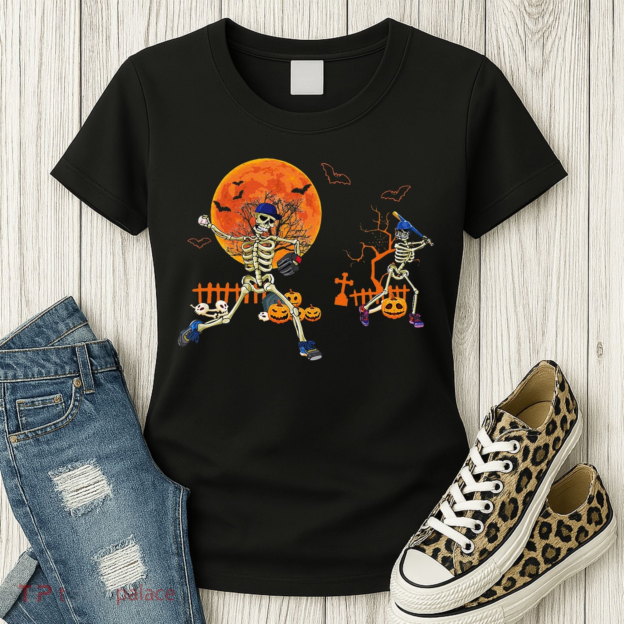 Baseball Skeleton Halloween Baseball Halloween Women's T-Shirt
