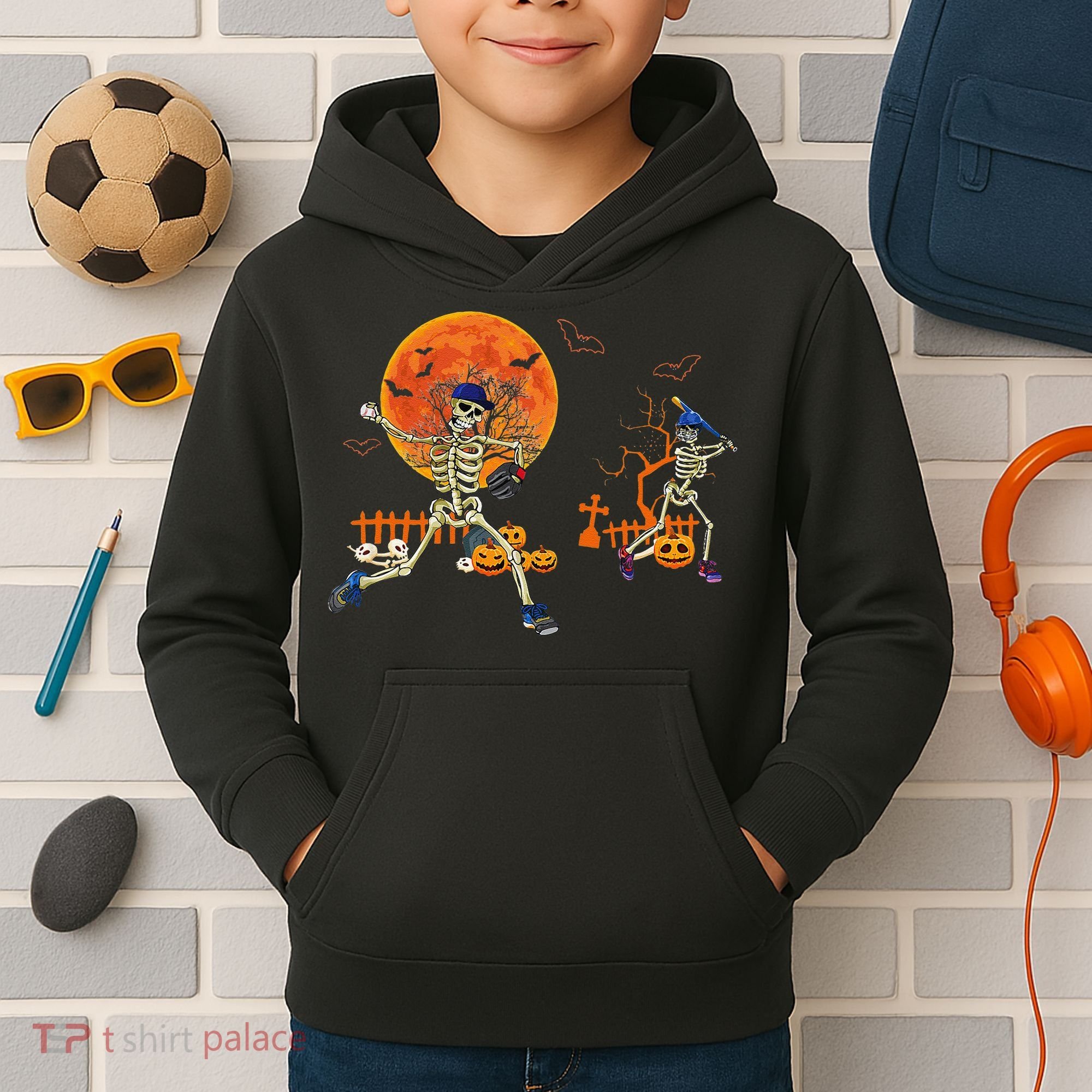 Baseball Skeleton Halloween Baseball Halloween Kids Hoodie