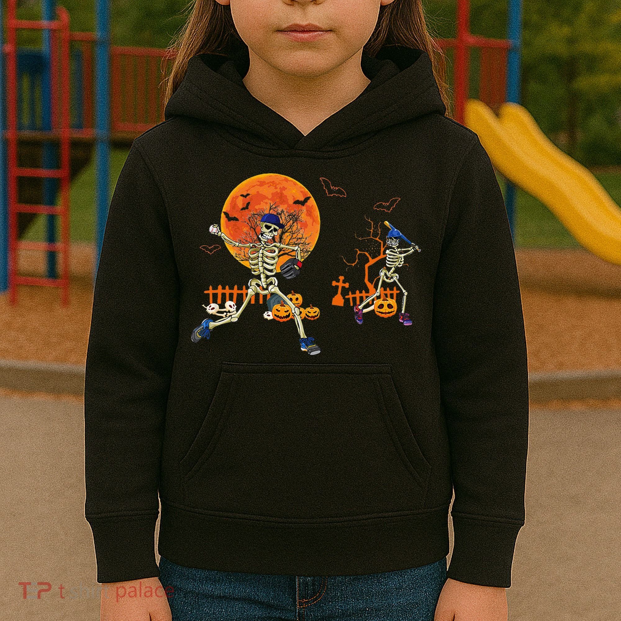 Baseball Skeleton Halloween Baseball Halloween Kids Hoodie