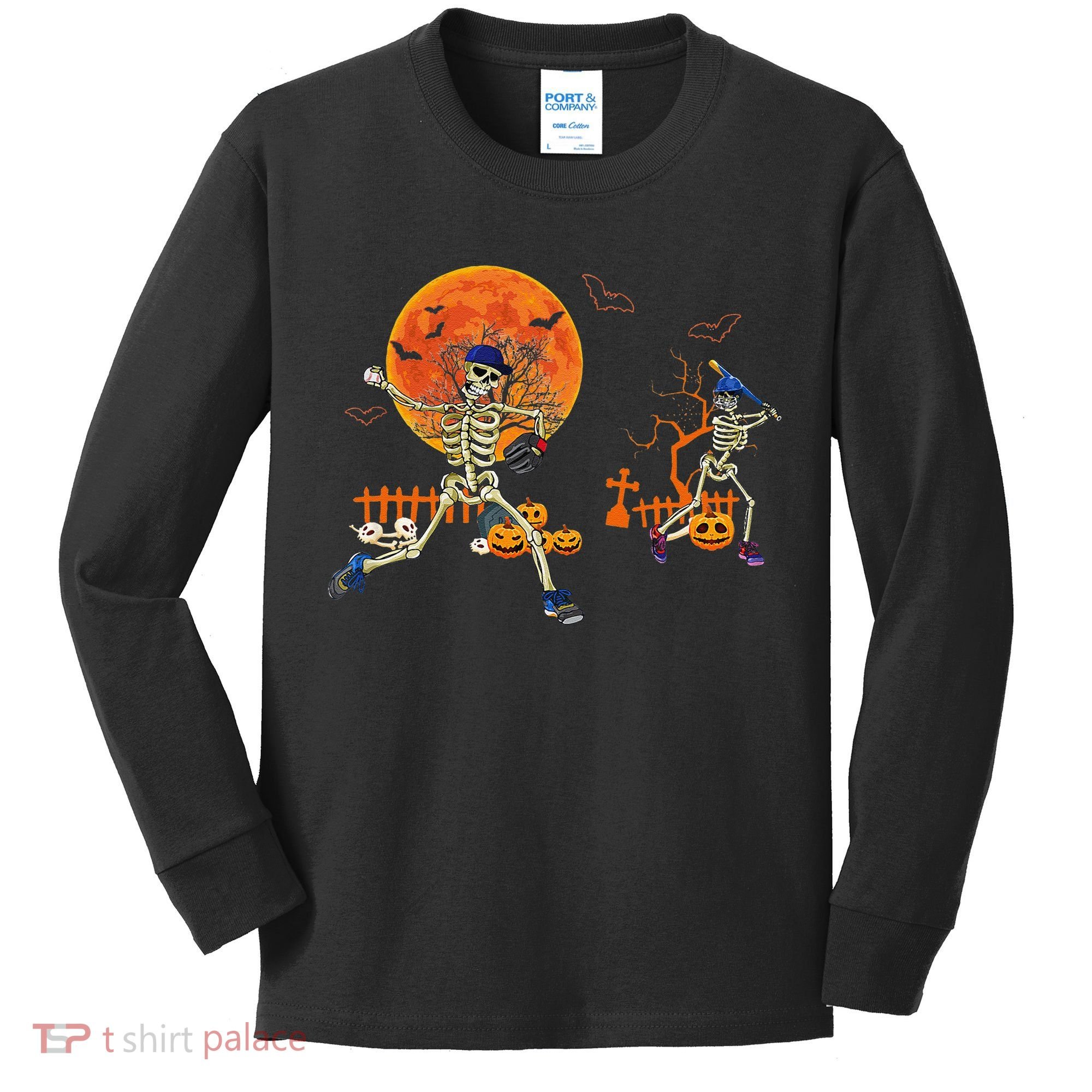 Baseball Skeleton Halloween Baseball Halloween Kids Long Sleeve Shirt