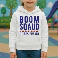 Boom Squad If I Run You Run Funny 4th Of July Kids Hoodie thumb 3