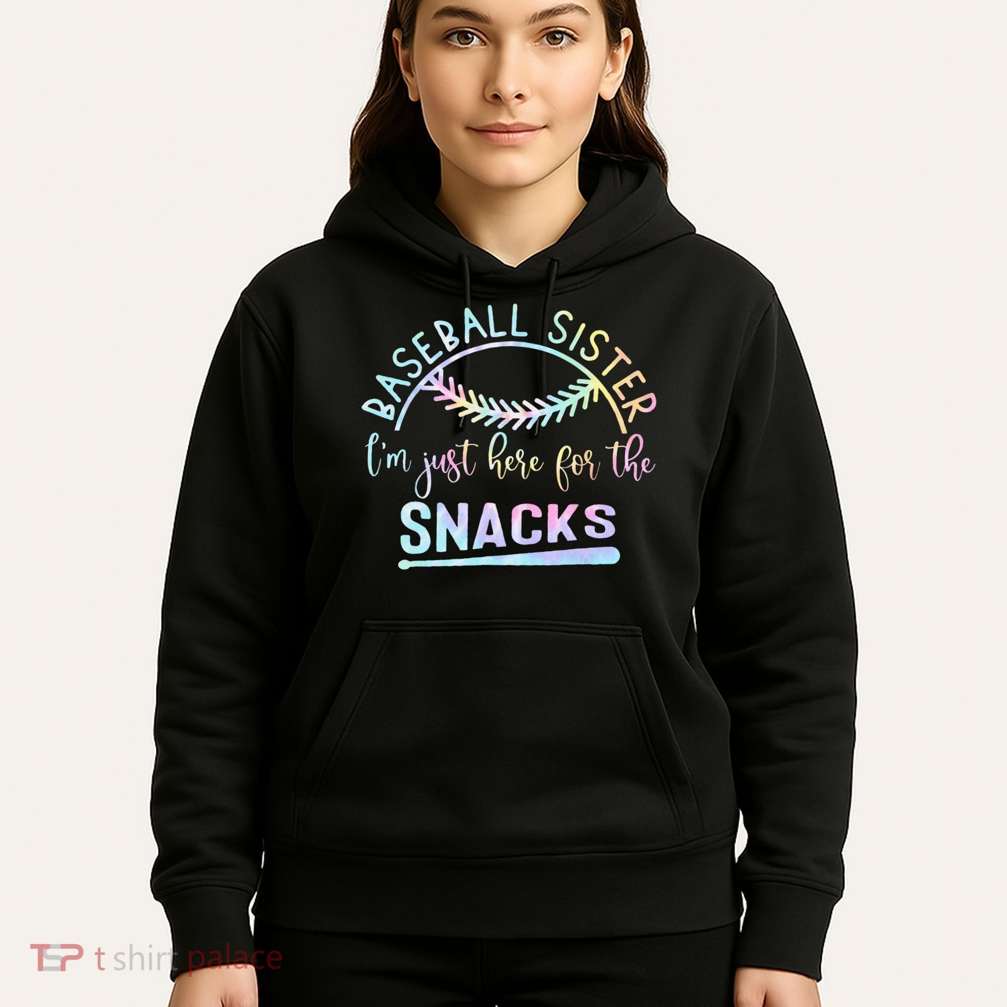 Baseball Sister Im Just Here For The Snacks Retro B Tie Dye Hoodie