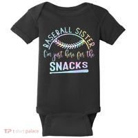 Baseball Sister Im Just Here For The Snacks Retro B Tie Dye Baby Bodysuit thumb 0