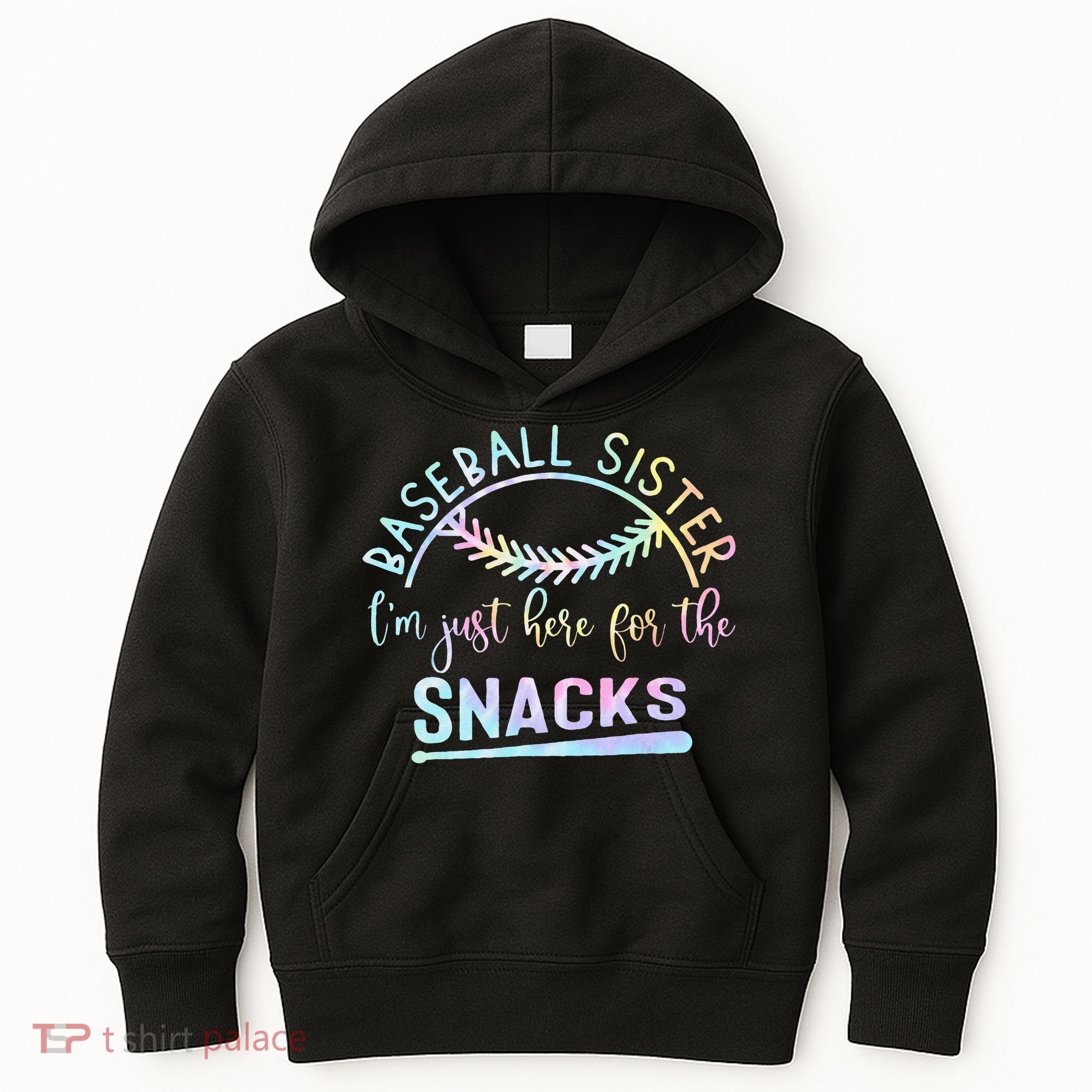 Baseball Sister Im Just Here For The Snacks Retro B Tie Dye Kids Hoodie