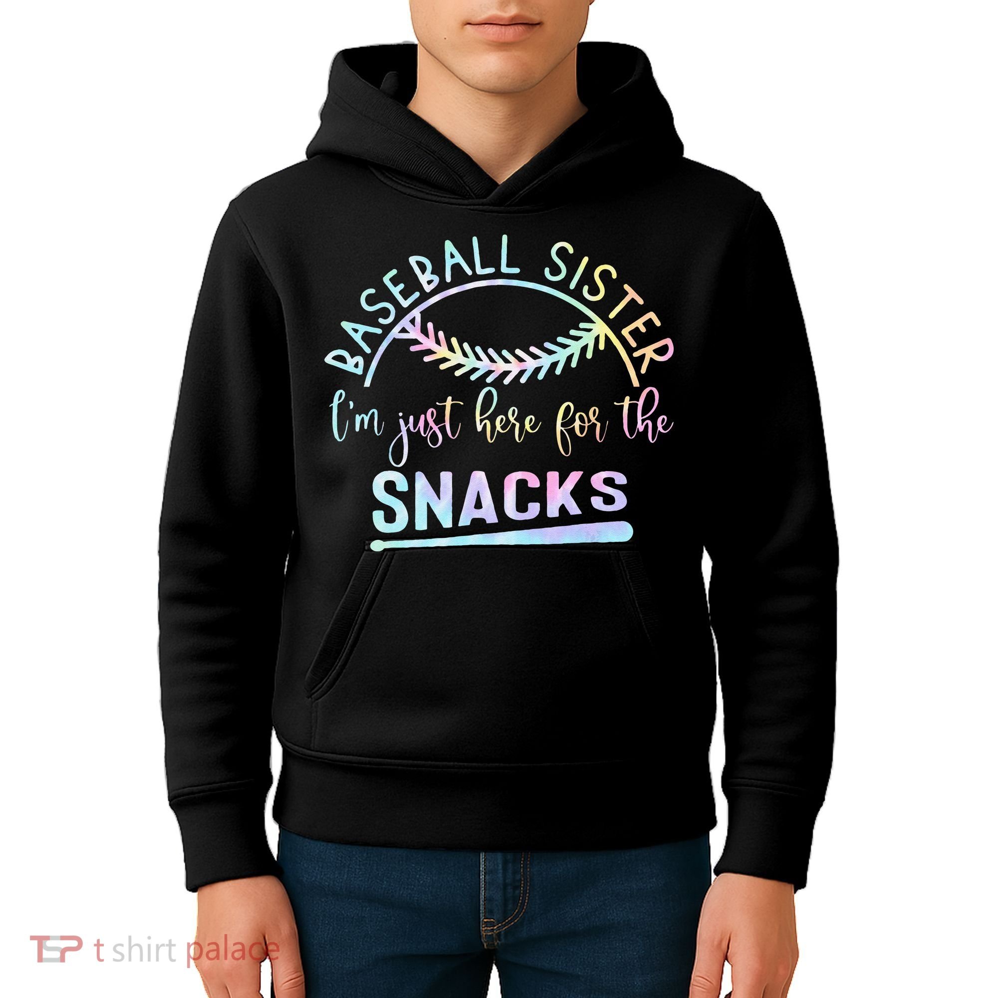 Baseball Sister Im Just Here For The Snacks Retro B Tie Dye Kids Hoodie