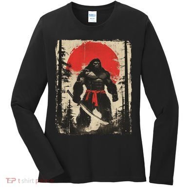 Bigfoot Samurai Japanese Sword Sasquatch Women's Long Sleeve Shirt