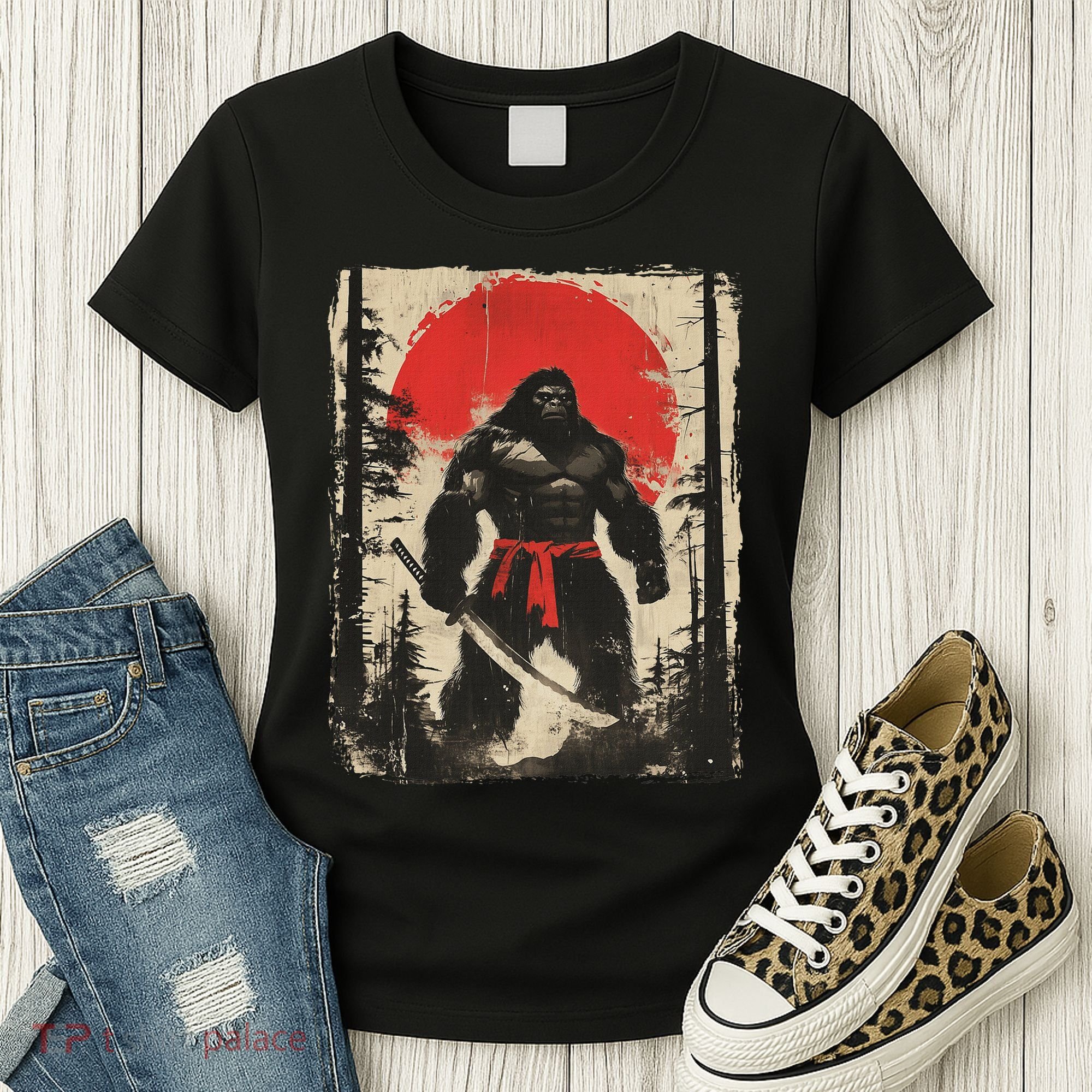 Bigfoot Samurai Japanese Sword Sasquatch Women's T-Shirt