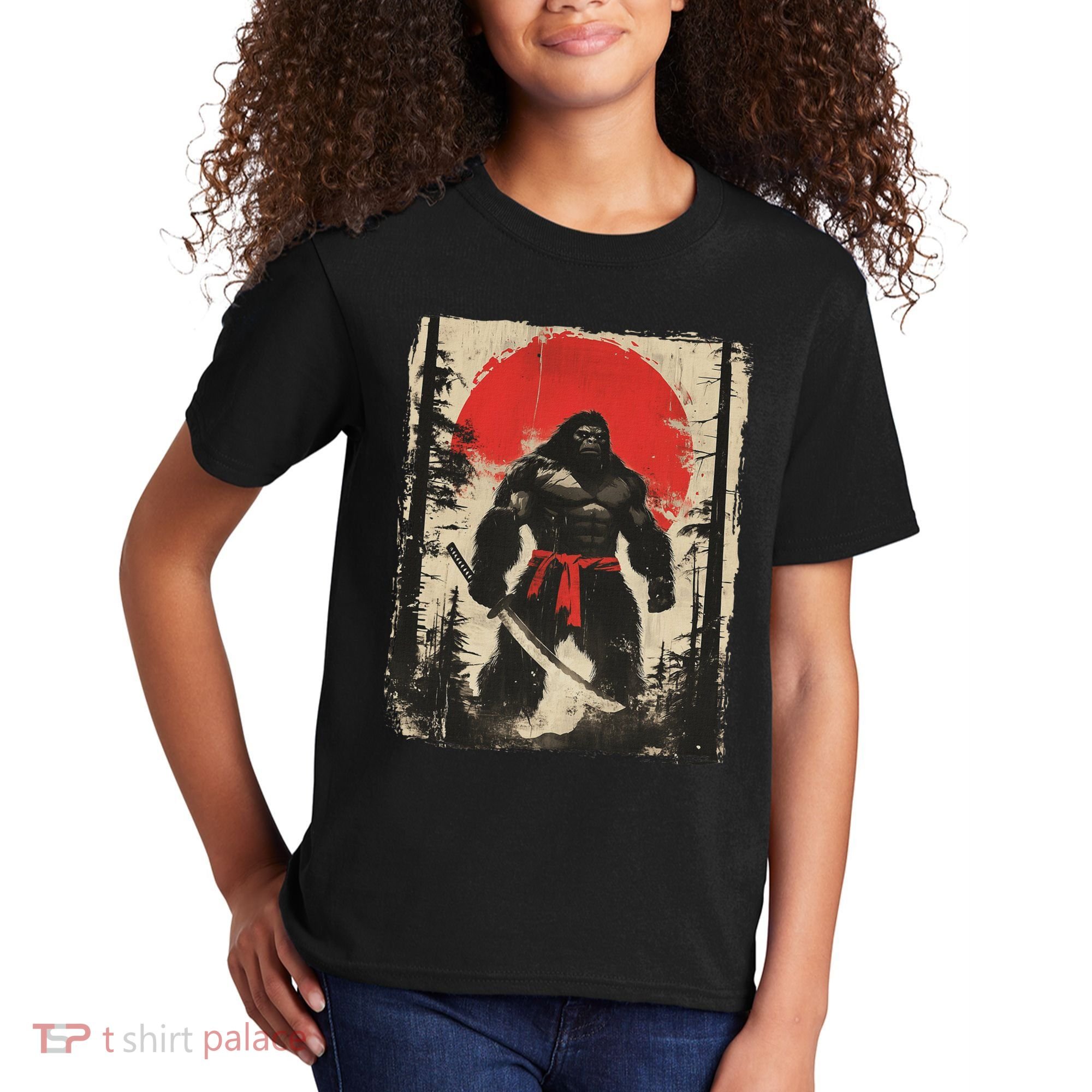 Bigfoot Samurai Japanese Sword Sasquatch Kids T-Shirt