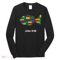 Brick Science John 3:16 – Christian Faith With Fish Symbol, Bible Verse Apparel Long Sleeve Shirt thumb 0