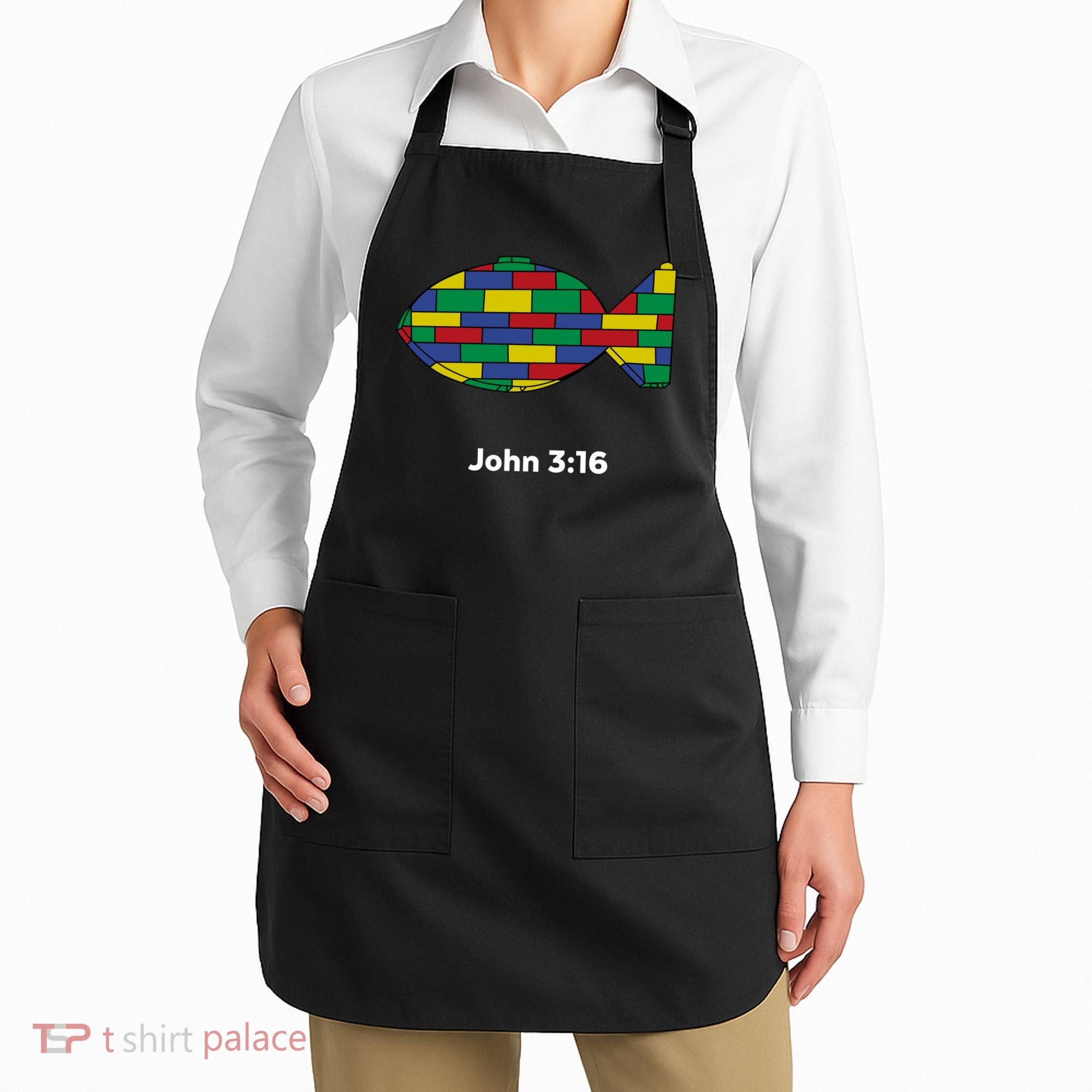 Brick Science John 3:16 – Christian Faith With Fish Symbol, Bible Verse Apparel Apron