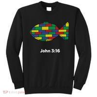 Brick Science John 3:16 – Christian Faith With Fish Symbol, Bible Verse Apparel Sweatshirt thumb 0