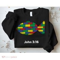 Brick Science John 3:16 – Christian Faith With Fish Symbol, Bible Verse Apparel Sweatshirt thumb 2