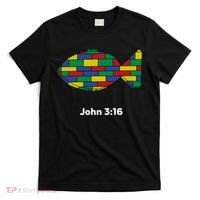 Brick Science John 3:16 – Christian Faith With Fish Symbol, Bible Verse Apparel T-Shirt thumb 0