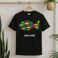 Brick Science John 3:16 – Christian Faith With Fish Symbol, Bible Verse Apparel T-Shirt thumb 2
