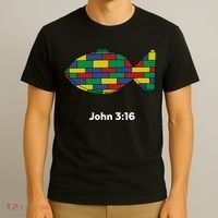 Brick Science John 3:16 – Christian Faith With Fish Symbol, Bible Verse Apparel T-Shirt thumb 3