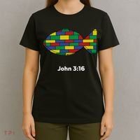 Brick Science John 3:16 – Christian Faith With Fish Symbol, Bible Verse Apparel T-Shirt thumb 4