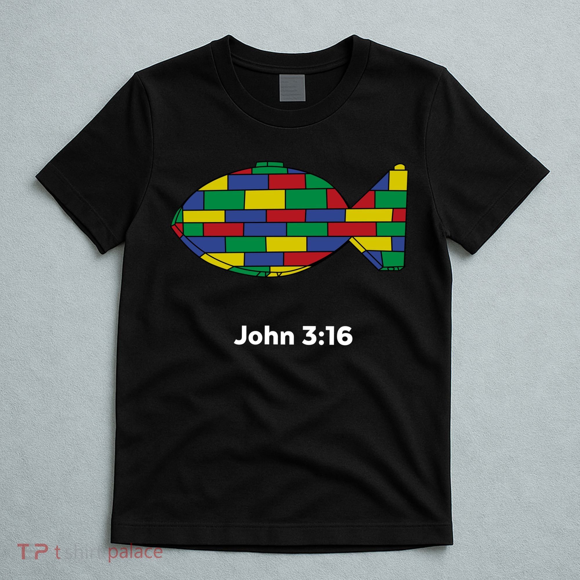 Brick Science John 3:16 – Christian Faith With Fish Symbol, Bible Verse Apparel T-Shirt