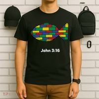 Brick Science John 3:16 – Christian Faith With Fish Symbol, Bible Verse Apparel T-Shirt thumb 6
