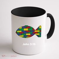 Brick Science John 3:16 – Christian Faith With Fish Symbol, Bible Verse Apparel Coffee Mug thumb 1