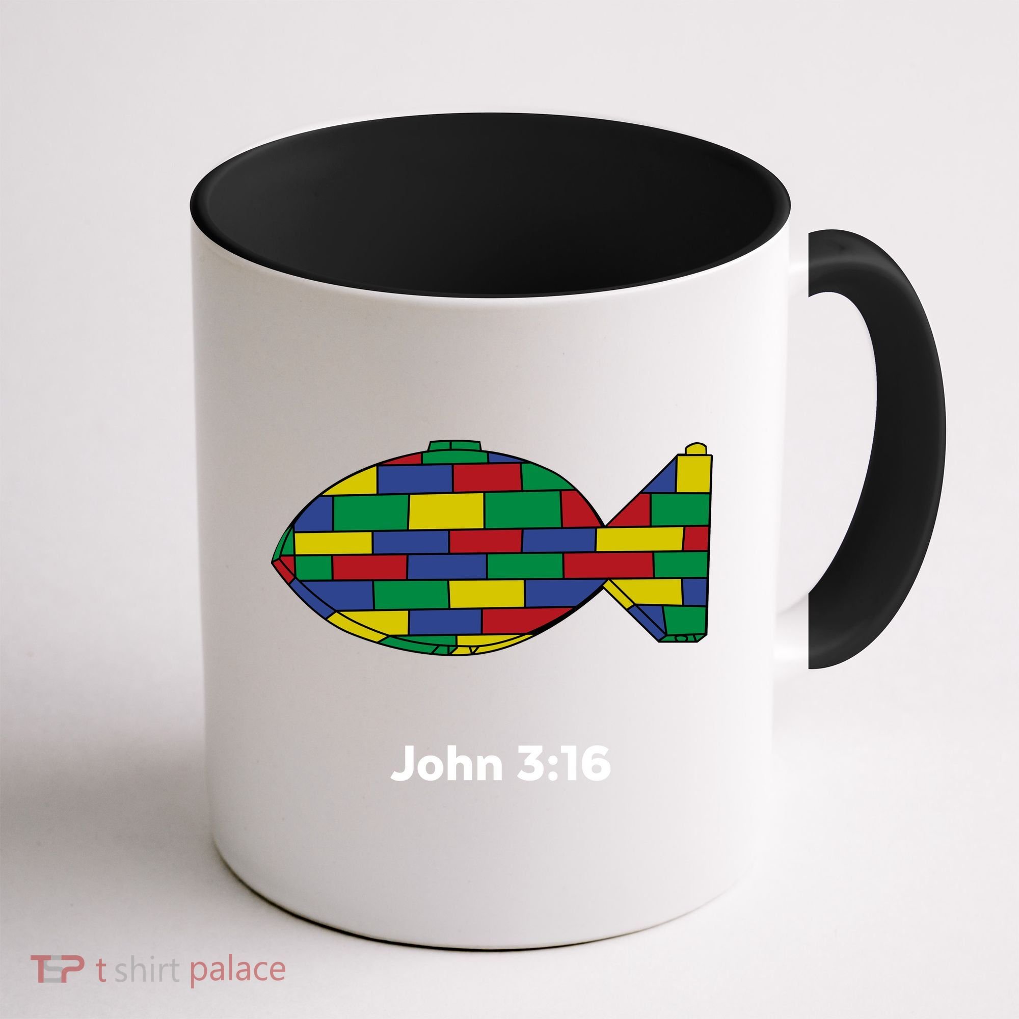Brick Science John 3:16 – Christian Faith With Fish Symbol, Bible Verse Apparel Coffee Mug