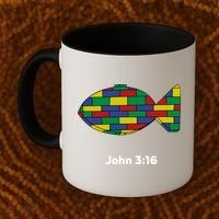 Brick Science John 3:16 – Christian Faith With Fish Symbol, Bible Verse Apparel Coffee Mug thumb 2