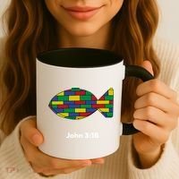 Brick Science John 3:16 – Christian Faith With Fish Symbol, Bible Verse Apparel Coffee Mug thumb 3