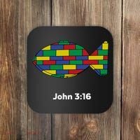 Brick Science John 3:16 – Christian Faith With Fish Symbol, Bible Verse Apparel Coaster thumb 0