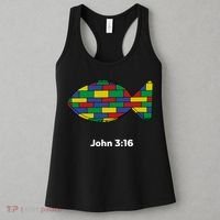 Brick Science John 3:16 – Christian Faith With Fish Symbol, Bible Verse Apparel Women's Tank Top thumb 3