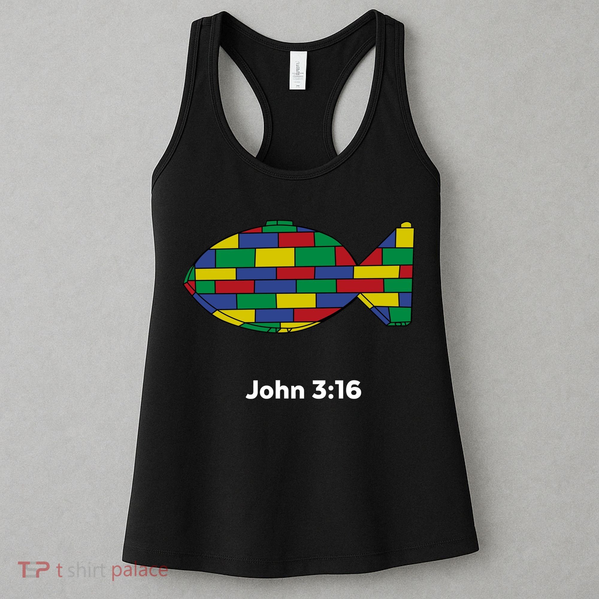 Brick Science John 3:16 – Christian Faith With Fish Symbol, Bible Verse Apparel Women's Tank Top
