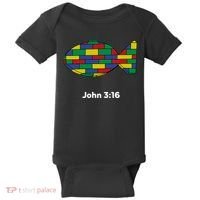 Brick Science John 3:16 – Christian Faith With Fish Symbol, Bible Verse Apparel Baby Bodysuit thumb 0