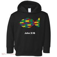 Brick Science John 3:16 – Christian Faith With Fish Symbol, Bible Verse Apparel Toddler Hoodie thumb 0