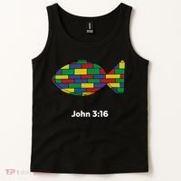 Brick Science John 3:16 – Christian Faith With Fish Symbol, Bible Verse Apparel Tank Top thumb 2