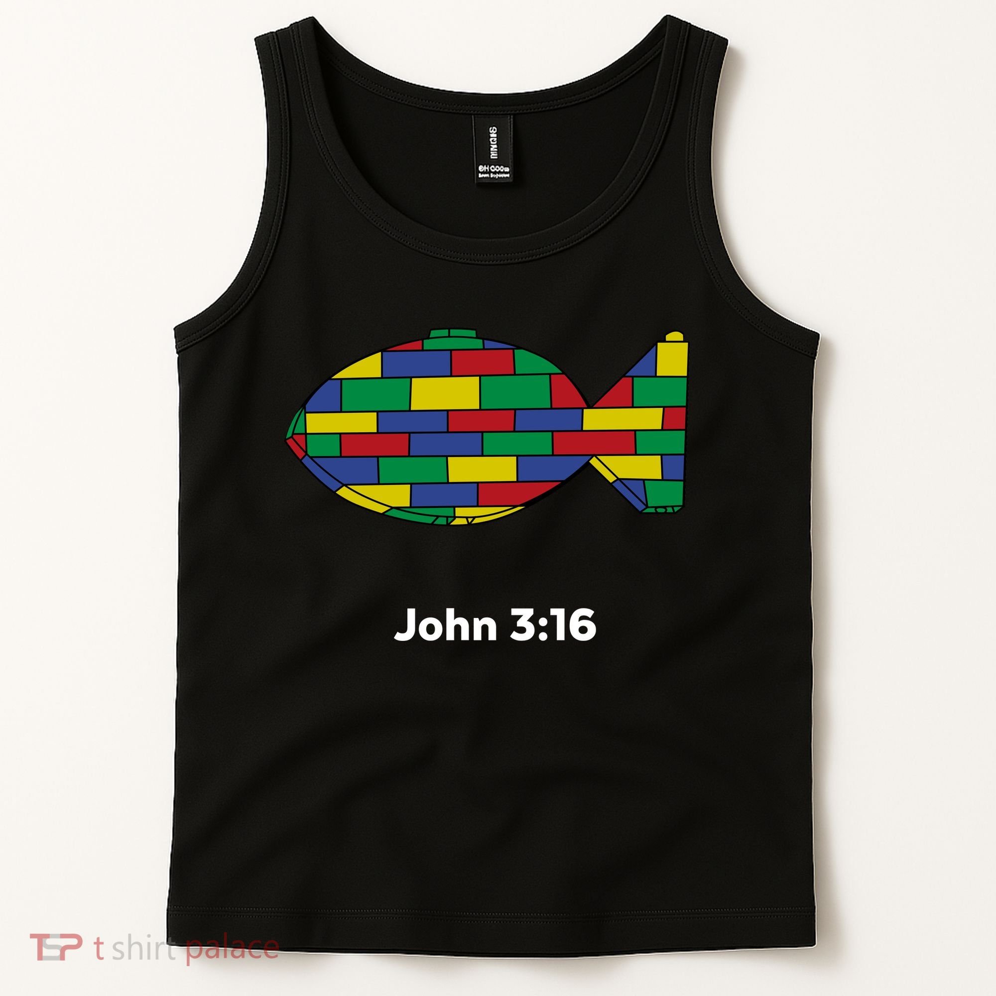 Brick Science John 3:16 – Christian Faith With Fish Symbol, Bible Verse Apparel Tank Top