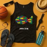 Brick Science John 3:16 – Christian Faith With Fish Symbol, Bible Verse Apparel Tank Top thumb 4