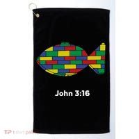 Brick Science John 3:16 – Christian Faith With Fish Symbol, Bible Verse Apparel Golf Towel thumb 0