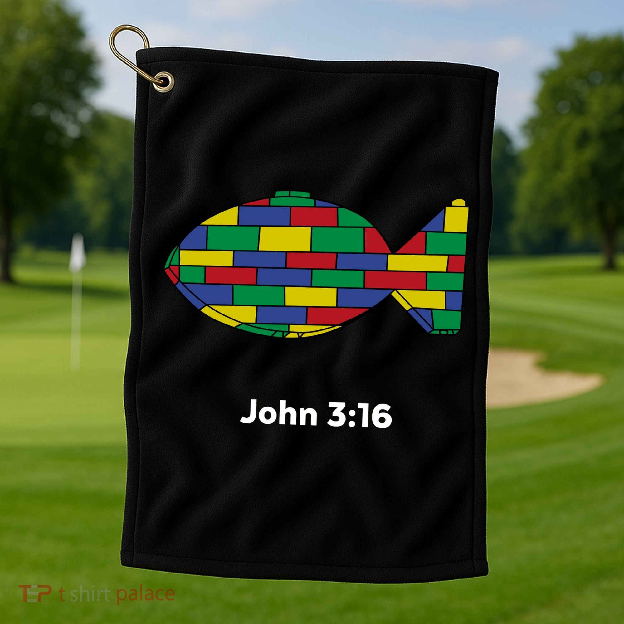 Brick Science John 3:16 – Christian Faith With Fish Symbol, Bible Verse Apparel Golf Towel