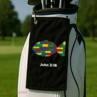 Brick Science John 3:16 – Christian Faith With Fish Symbol, Bible Verse Apparel Golf Towel thumb 2