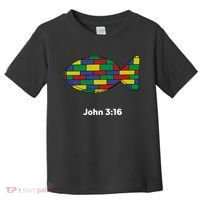 Brick Science John 3:16 – Christian Faith With Fish Symbol, Bible Verse Apparel Toddler T-Shirt thumb 0