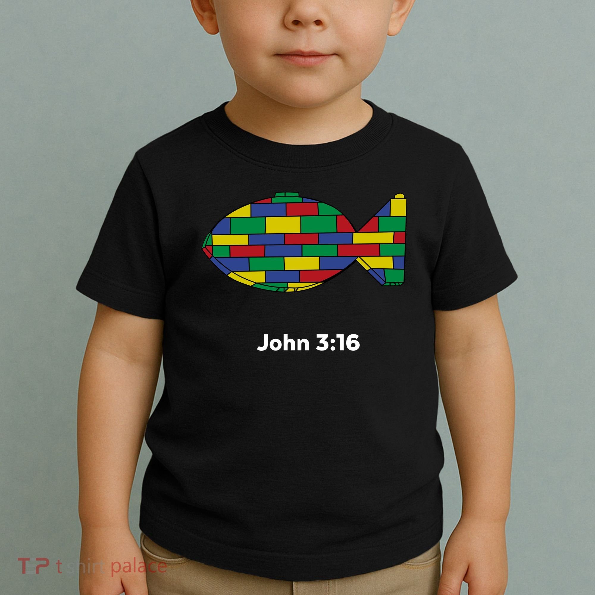 Brick Science John 3:16 – Christian Faith With Fish Symbol, Bible Verse Apparel Toddler T-Shirt