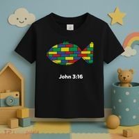 Brick Science John 3:16 – Christian Faith With Fish Symbol, Bible Verse Apparel Toddler T-Shirt thumb 3