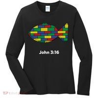 Brick Science John 3:16 – Christian Faith With Fish Symbol, Bible Verse Apparel Women's Long Sleeve Shirt thumb 0