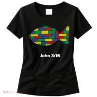 Brick Science John 3:16 – Christian Faith With Fish Symbol, Bible Verse Apparel Women's T-Shirt thumb 0