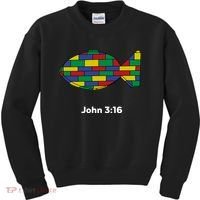 Brick Science John 3:16 – Christian Faith With Fish Symbol, Bible Verse Apparel Kids Sweatshirt thumb 0